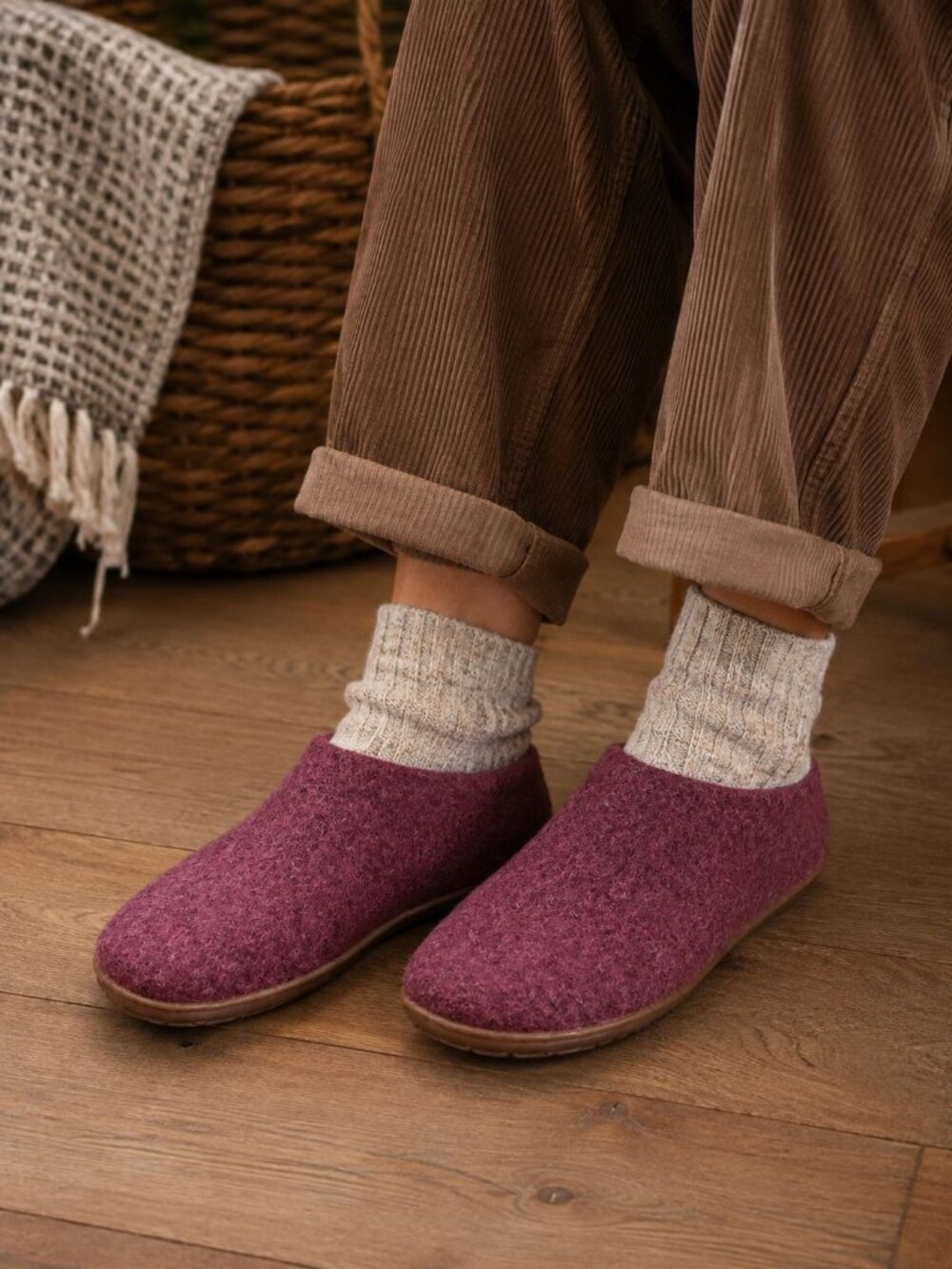 Glerups Slip-On Shoes with Leather Soles in Cranberry Size 419 (10) Wool Cabin